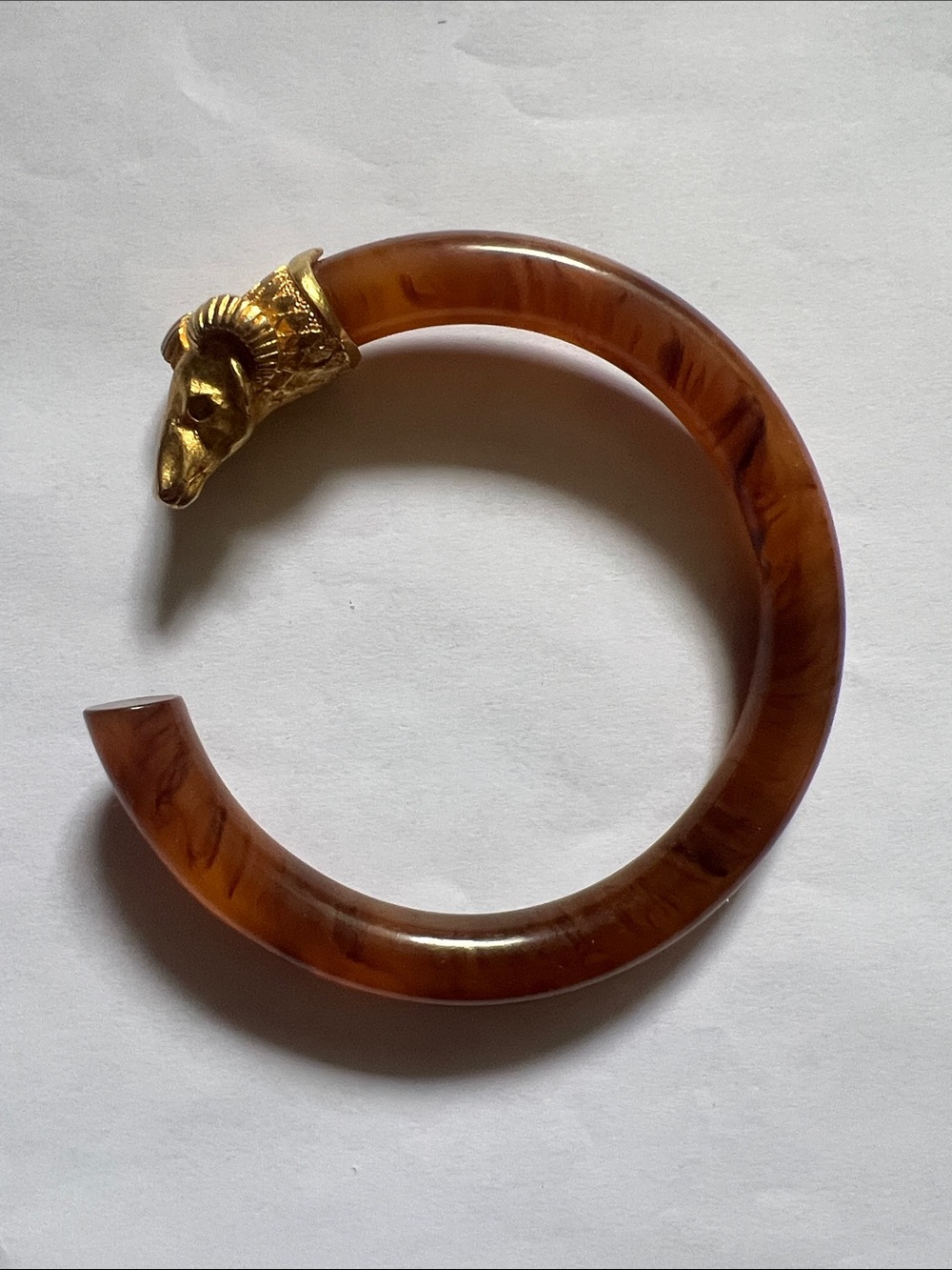 Vintage Gold Ram Head Brown Resin Cuff Bracelet - Women Accessories